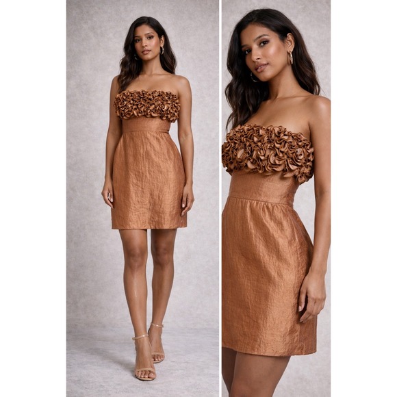 Alexia Admor Dresses & Skirts - Alexia Admor Strapless Ruffle Floral Bust Metallic Copper Cocktail Mini Dress